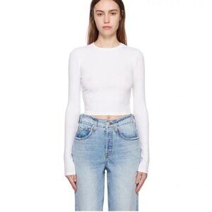 NEW Zara Cream White Ribbed Long Sleeve Crop Top SIZE S